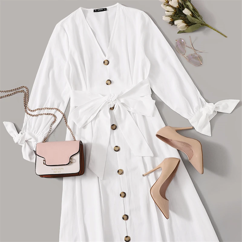 SHEIN Платье С Узлом На Манжетах И Поясом Бохо Цветочные Летние Платья Без Рукавов Женские Элегантные Платья