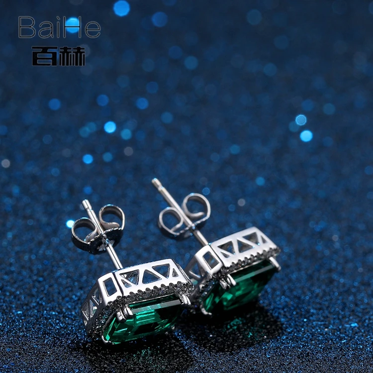 BAIHE стерлингового серебра 925 2.95ct сертифицированные, подлинные лечение Изумрудное обручение Для женщин тонкой украшение-гвоздик серьги