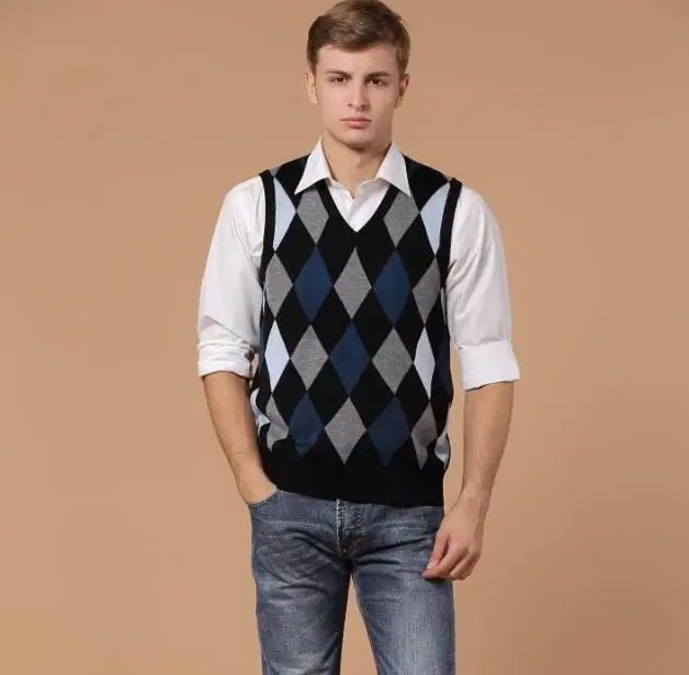 Жилет мужской шерстяной с V-образным вырезом модный Повседневный пуловер