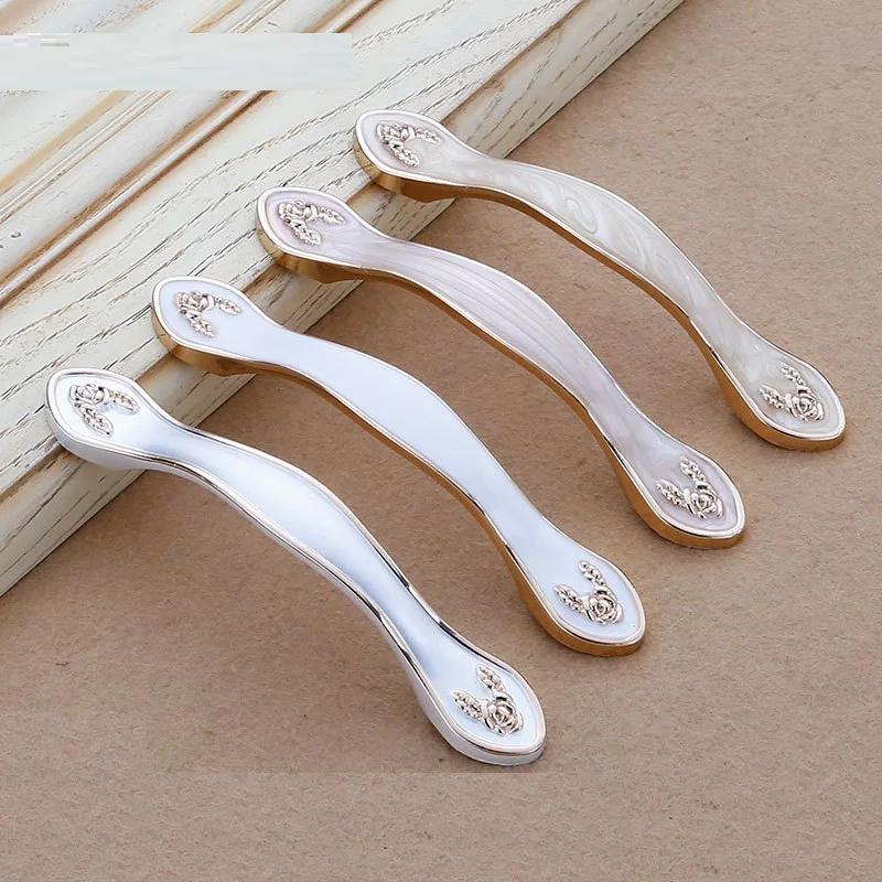 Белые ручки для кухонного шкафа 96 мм ящика дверного Мебельная дверная ручка zink