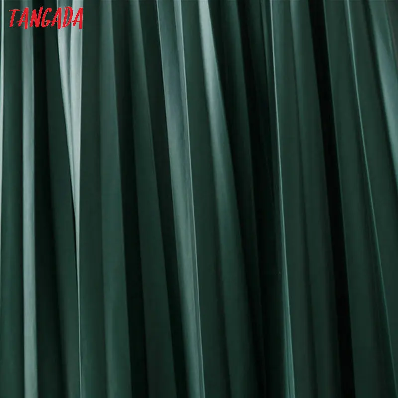 Tangada изумрудная юбка зеленая юбка плиссированная юбка плиссе юбка в складку кожаная юбка миди юбка ниже колена юбка с высокой талией кожаная юбка в складку базовая юбка зеленая кожа XD517