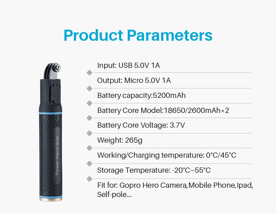 5200 мАч рукоятка для Osmo Pocket Gopro Here 7 6 5 eken Sjam power Stick Bank Аксессуары для экшн-камеры с Ulanzi V2 чехол