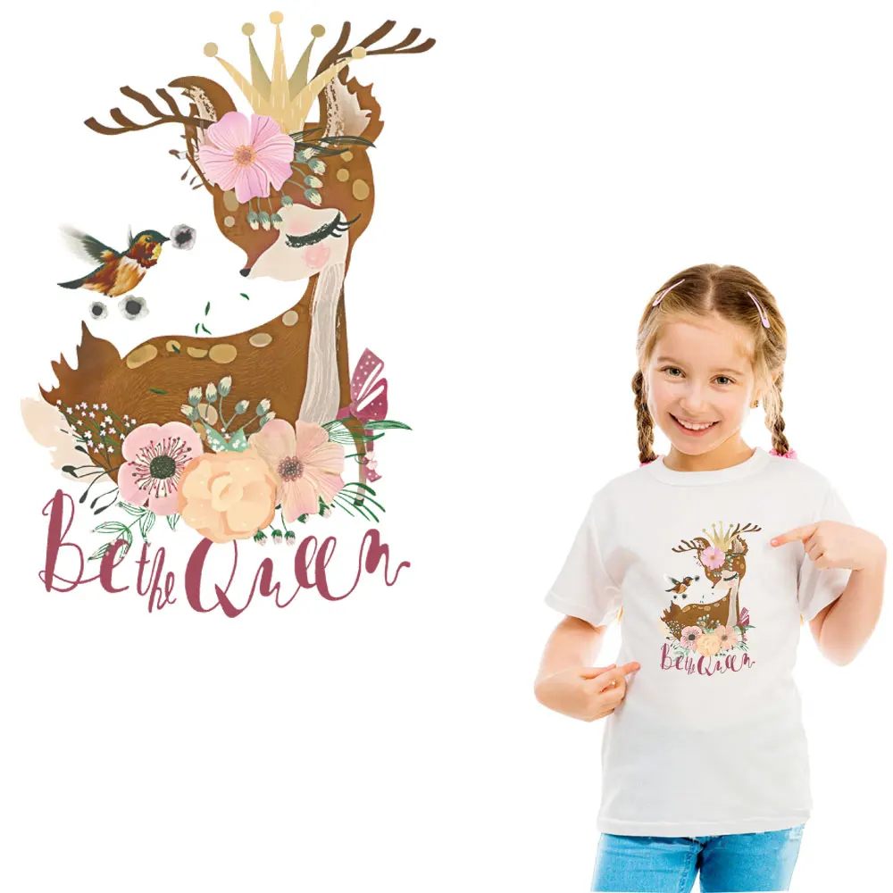 

deer patch flower ironing stickers patches for clothing harajuku style heat transfer for t-shirt dress diy applique parches ropa