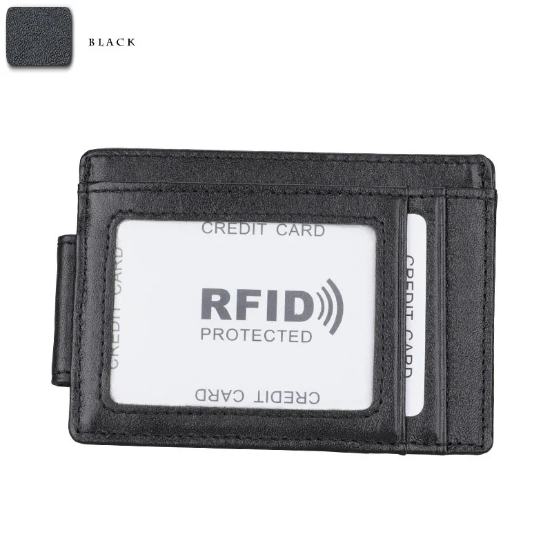 Для мужчин и Для женщин кредитной держатель для Карт RFID из натуральной кожи Бизнес держатель для карт унисекс путешествия Card наличными бумажник кошелек для денег - Цвет: Черный