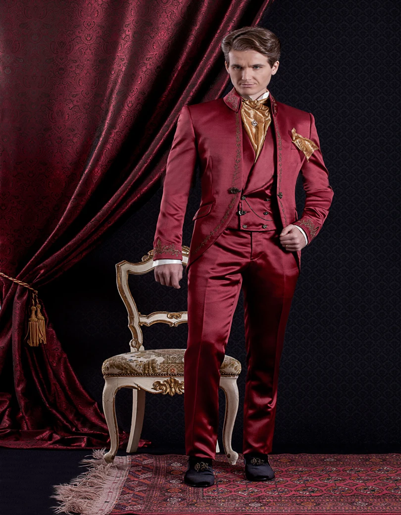 

Новое поступление мужские смокинги с вышивкой для жениха Мужские костюмы для свадьбы/выпускного вечера блейзер (пиджак + брюки + жилет + галстук) A55