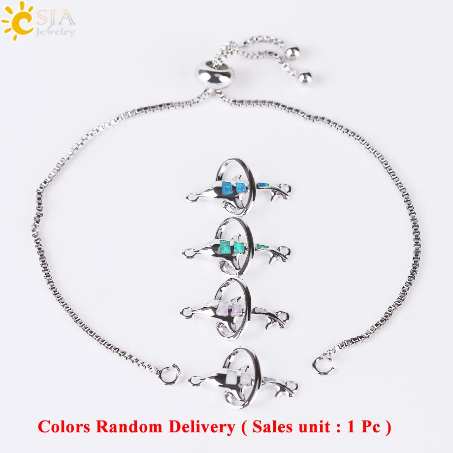 Platinum Plated-1PCS CSJA простой стиль Серебряный Цвет Розовое золото-цвет талисманы браслет Овальный Круглый Опал в форме дельфина животное для женщин браслет Femme подарки F497 - Окраска металла: Platinum Plated-1PCS
