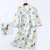 high quality 100 gauze cotton kimono robes women fresh fruit summer peignoir bathrobe female long sleeved nightie dressing gown