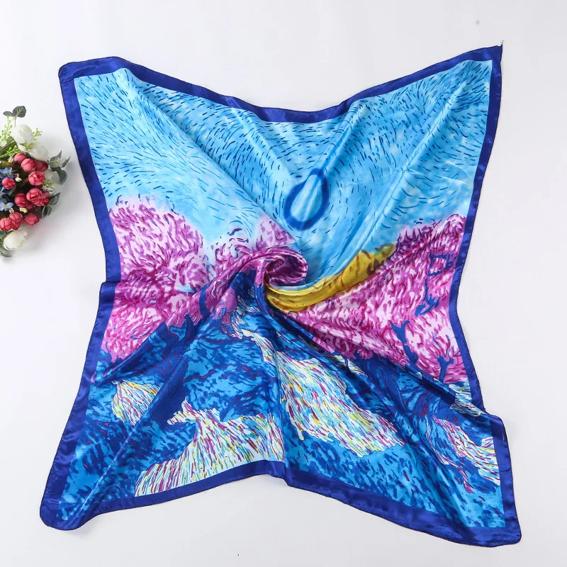 Женский атласный шарф с классическим пейзажем квадратный платок 90 см рисунком