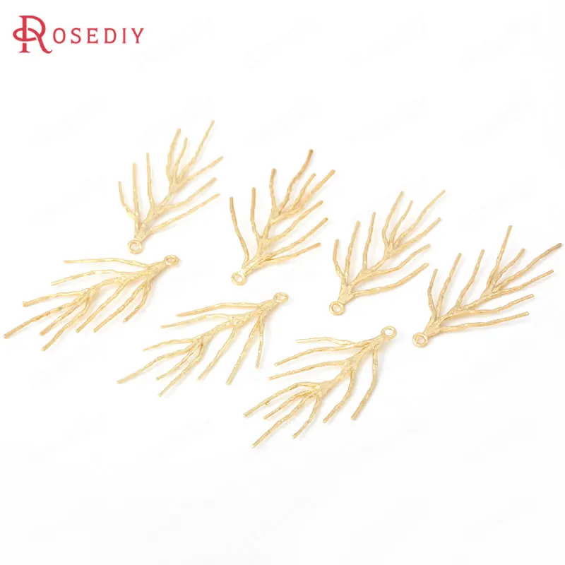 

(34327)6PCS 18*41MM 24K Champagne Gold Color Brass Tree Branch Charms Pendants High Quality Diy Jewelry Findings Accessories