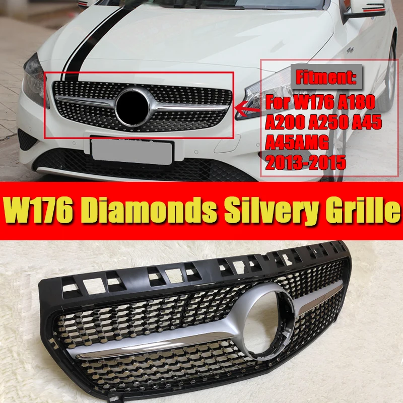 W176 Алмазная решетка гриль спортивный A45amg внешний вид ABS Серебряный A класс A180 A200