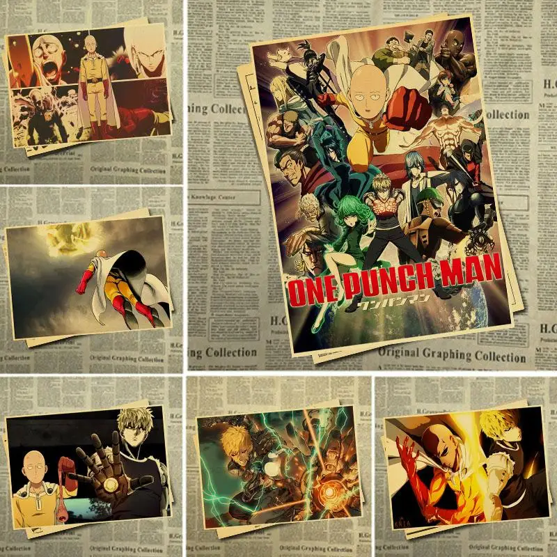 One Punch Man комиксы наклейка ретро постер домашний Декор Наклейки на стены крючок
