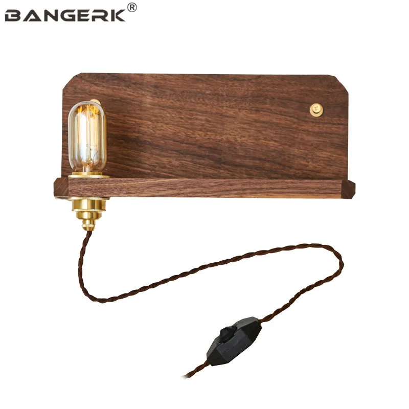 

Nordic Design Dimming Switch Sconce Wall Lights Loft LED Edison Vintage Bedside Wall Lamp Wood Brass Home Decor Lighting