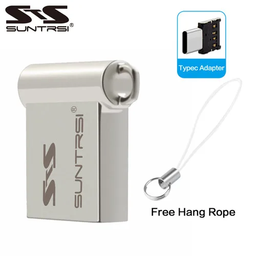 USB флеш-накопитель Suntrsi, металлический мини-накопитель, 64 ГБ, USB флешка, 32 ГБ/16 ГБ, персональный логотип, флеш-накопитель, высокоскоростной USB флеш-накопитель, USB 2,0 - Цвет: and type c adapter