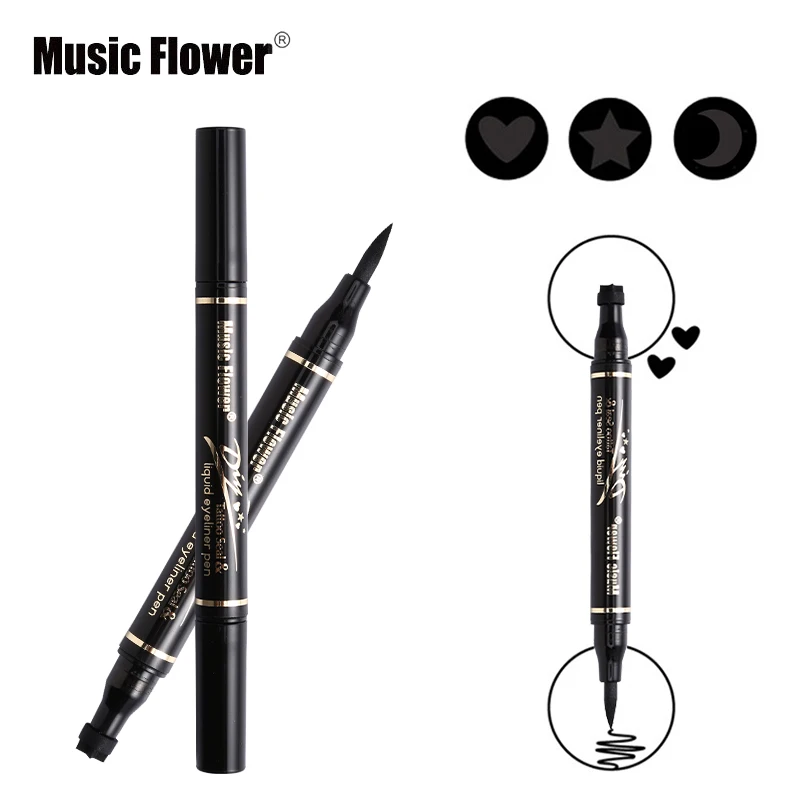 Music Flower брендовая жидкая подводка для глаз+ штамп с двумя концами, черный, карандаш-подводка для глаз, косметика, Водонепроницаемый стойкий макияж комплект