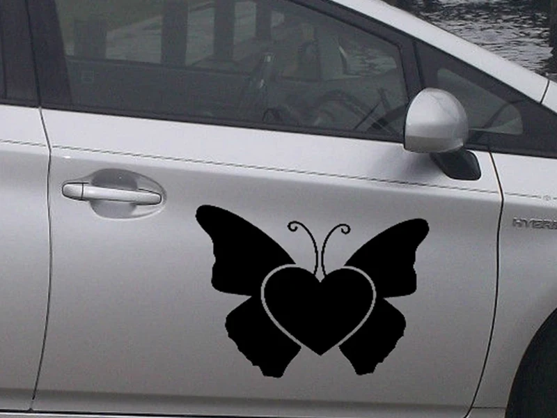 

40cm x 33.8cm 2X Heart Butterfly Car Sticker For Cars Door Side Truck Window Rear Windshield Vinyl Decal zhang1