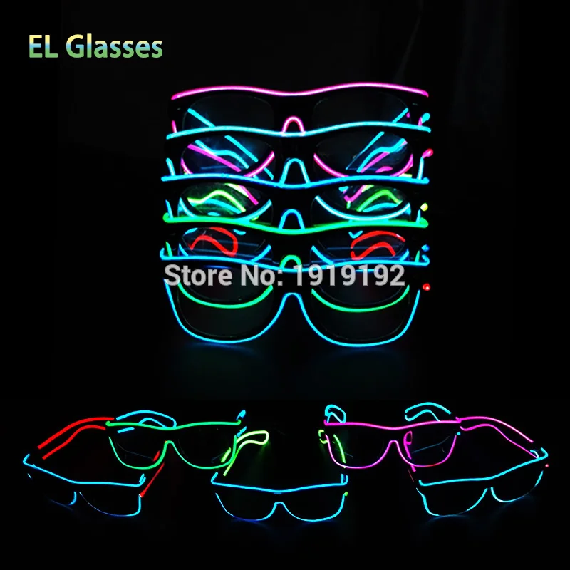 Очки ручной работы двухцветные светящиеся активируемые звуком EL Wire DC-3V
