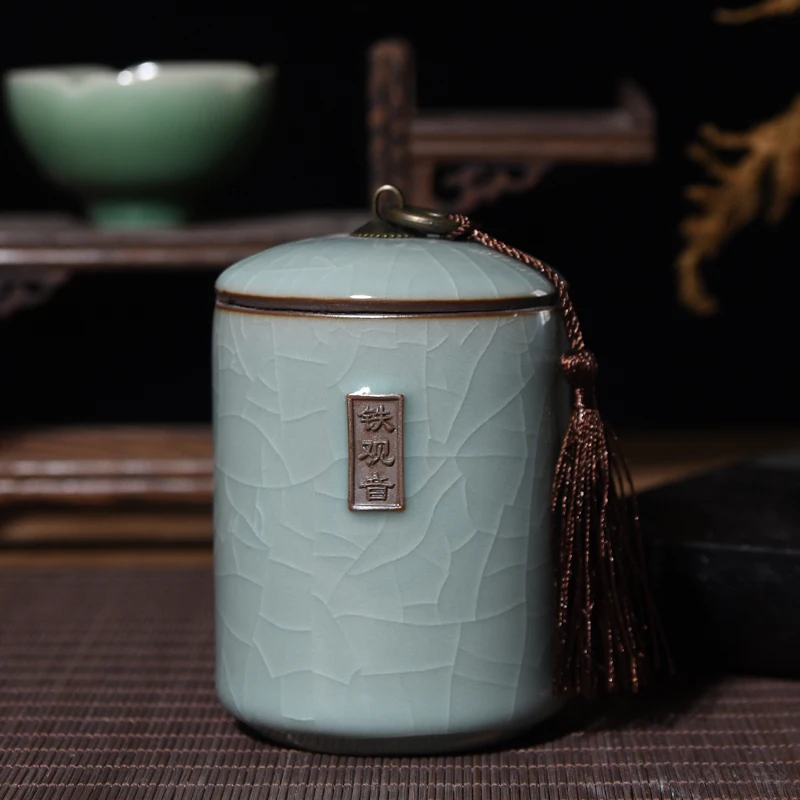 3 Qi Jun Long Quan Celadon герметичный керамический контейнер для хранения Пуэр Черный Чай Канистра медное кольцо Tieguanyin чай канистра - Цвет: 3