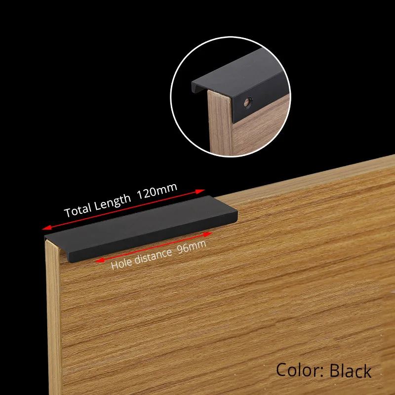Black Length 120mm KAK 5 шт./лот, черные скрытые ручки для шкафа, цинковый сплав, кухонный шкаф, ручки для выдвижных ящиков, мебельная дверная ручка для спальни, фурнитура - Цвет: Black Length 120mm