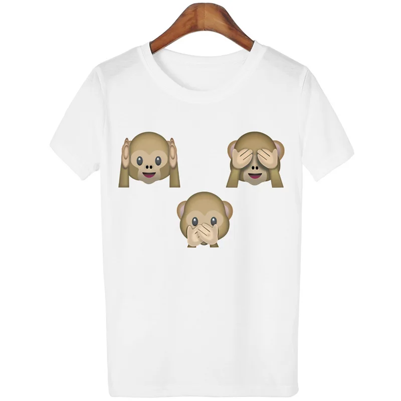 Повседневная футболка Для женщин каваи смайлики печати обезьяна с короткими