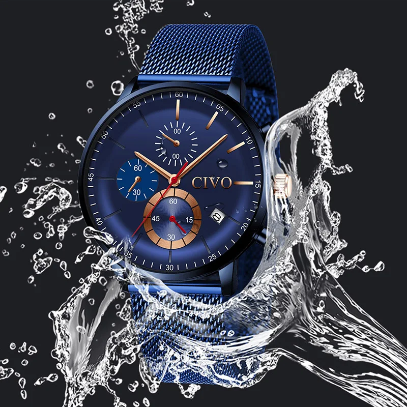 Часы наручные CIVO мужские водонепроницаемые модные спортивные брендовые