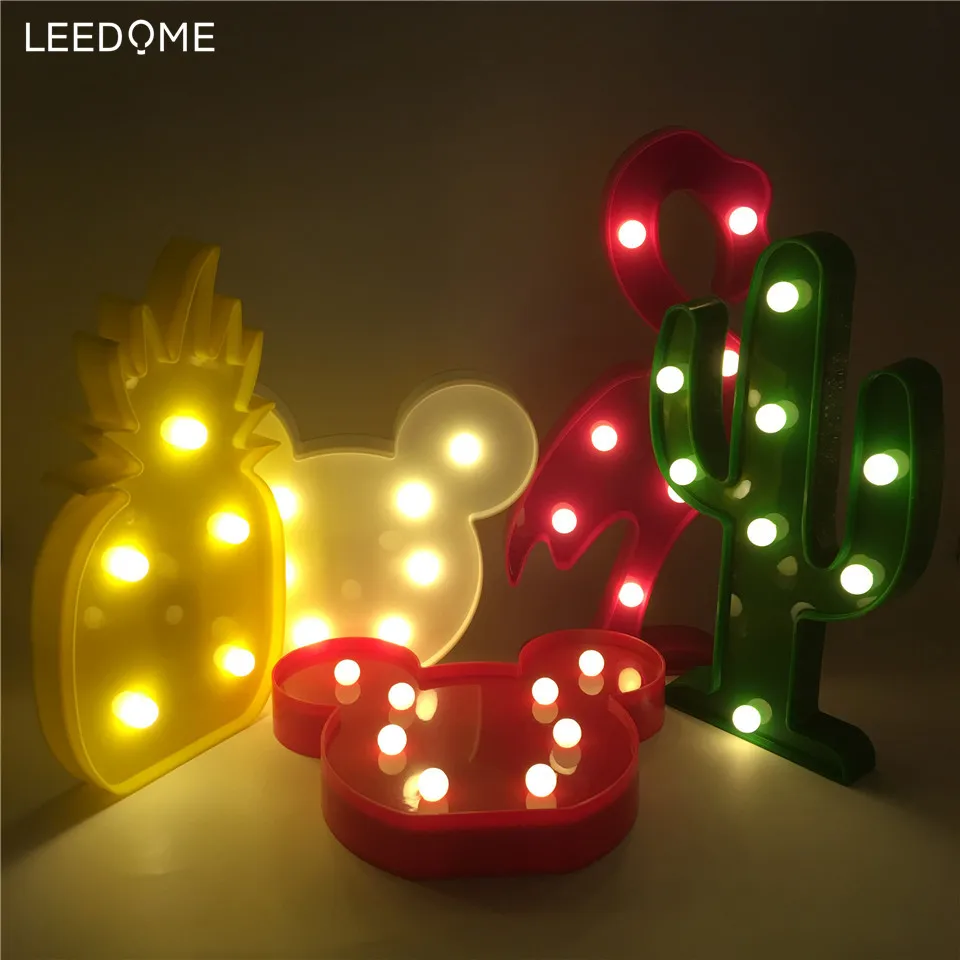 Leedome LED 3D ночник Фламинго кактус Микки форма знаковая лампа аа батарея