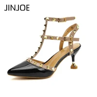 jinjoe sexy shoes woman summer buckle strap rivet sandals high heeled shoes pointed toe fashion fashion single high heel 6 5cm