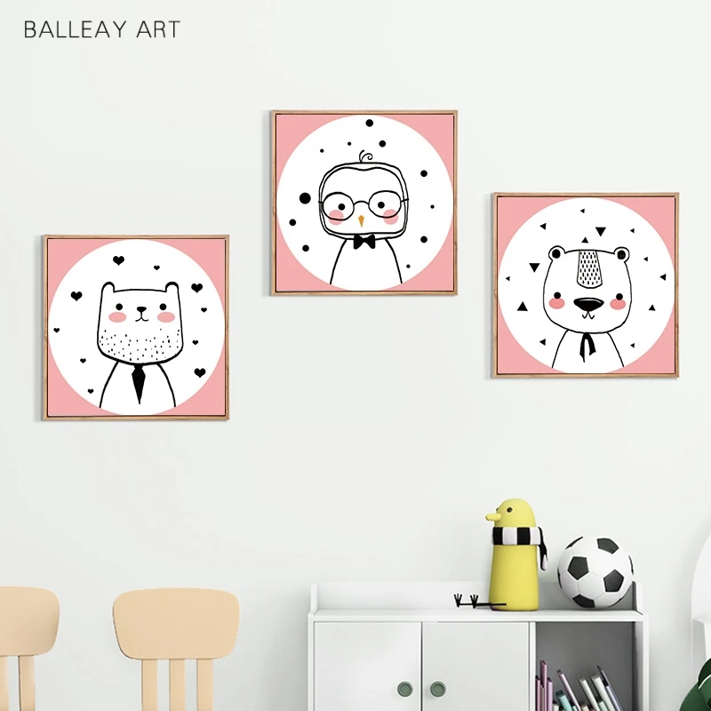 Kawaii настенное искусство на холсте искусственная картина мультяшный медведь