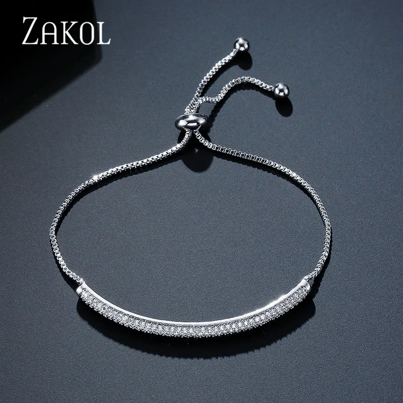 ZAKOL очаровательные браслеты розового золота AAA CZ камень геометрической формы
