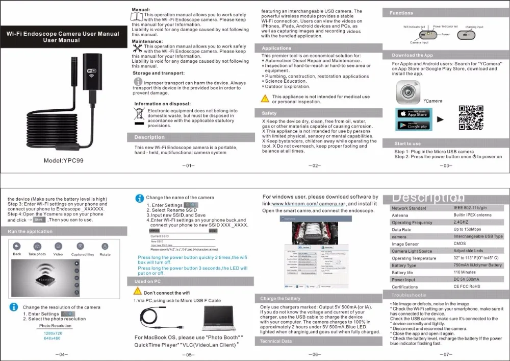Chanseon wifi эндоскоп камера 8 мм 8 светодиодный HD 2.0MP 1 м Мини водонепроницаемый беспроводной бороскоп камера для Android ПК IOS эндоскоп