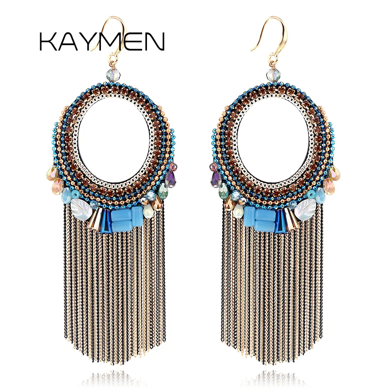 

KAYMEN New Arrival Wholesale Fashion Earrings Jewelry Crystal and Chains Tassles Earrings Statement Drop Golden Earrings