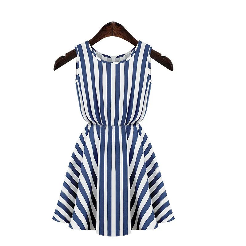new style fashion women summer casual dress Round collar stripe sleeveless vest girl's cute princess free shipping | Женская одежда