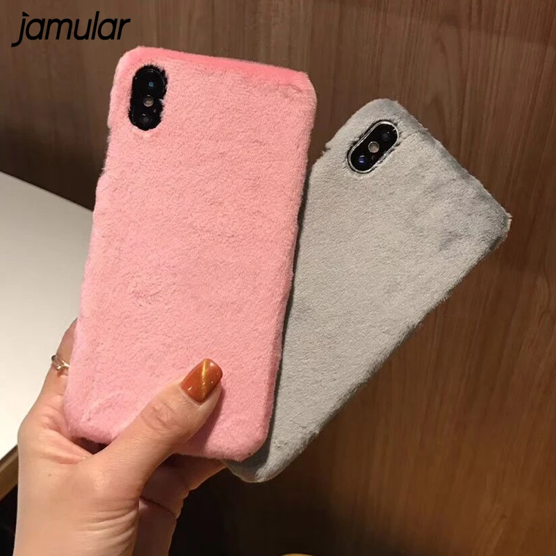 Роскошный теплый чехол JAMULAR из кроличьего меха для телефона iPhone X 8 7 6 тканевый