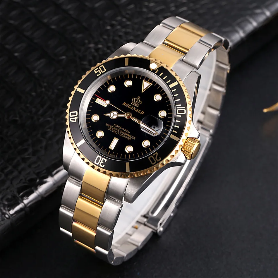 Роскошные часы Hk Crown Брендовые мужские с вращающимся ободком GMT Sapphire дата золото
