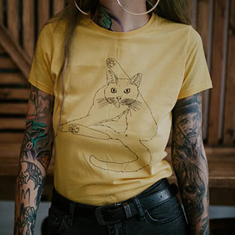 Женские футболки модные с забавным котиком феминистская футболка хлопковая