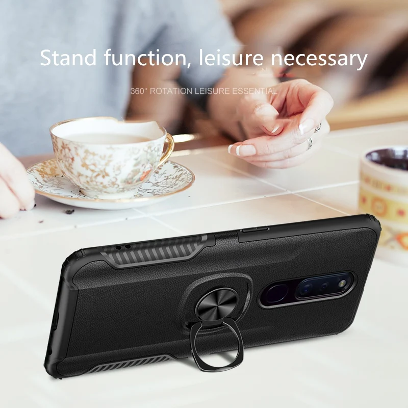 Для OPPO F11 Pro Чехол с текстурой кожи металлическое кольцо силиконовый