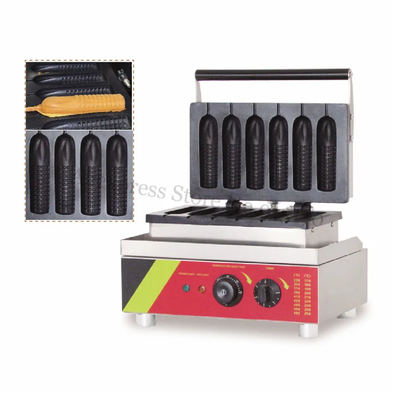 

Electric Corn Hotdog Waffle Machine Corn Hot Dog Waffle Maker Street Snack Fast Food Lolly Hotdog Baker 6 Molds 220V/110V
