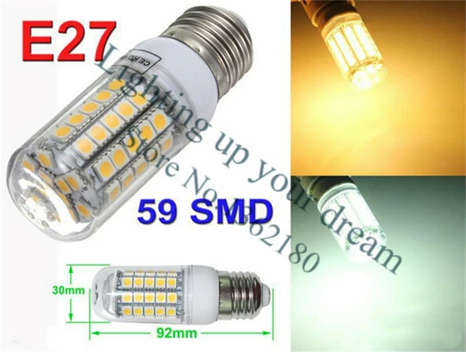 Светодиодная лампа E27 7 Вт 9 12 15 18 3000 люмен Cree SMD 5730 с крышкой 48 светодисветодиодный s