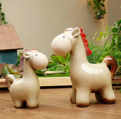 Современные керамические фигурки лошадей из курицы, кролика, украшения для гостиной, стола, милые скульптуры животных, ремесла, офисные настольные украшения - Цвет: style5--2PCS