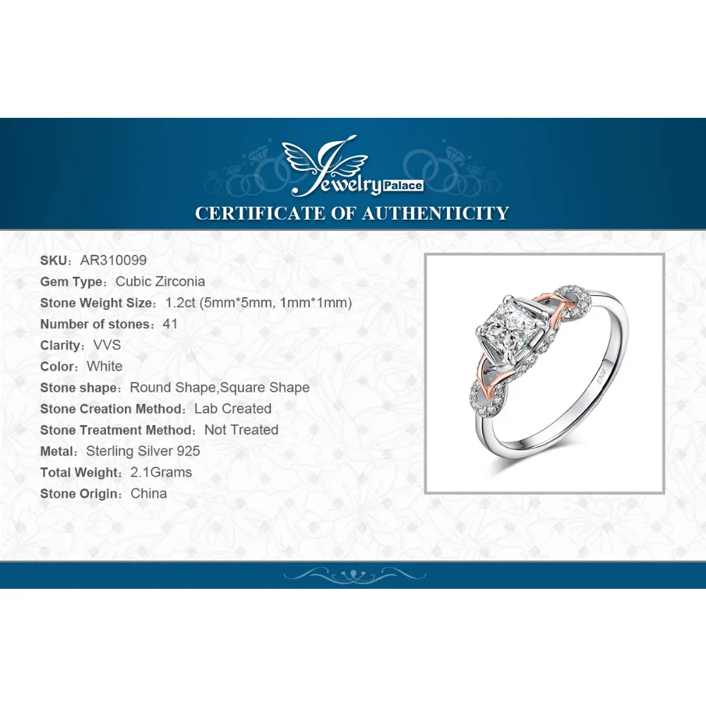 JewelPalace Infinity кельтский обручальное кольцо из розового золота 925 пробы серебряные