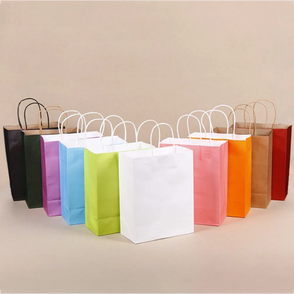 

Candy Color Environment Friendly Kraft Paper Bag Gift Bag With Handles Recyclable Packaging Shopping Bag 10 Colors Wedding party