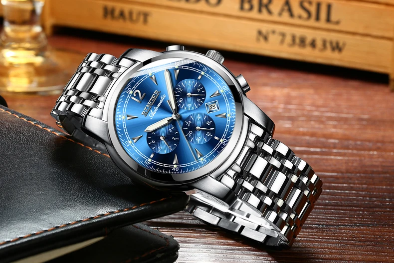 Montre homme Switzerland BINGER модные автоматические часы для мужчин 24 часы с календарем неделя Сапфир Водонепроницаемый светящийся Horloges mannen