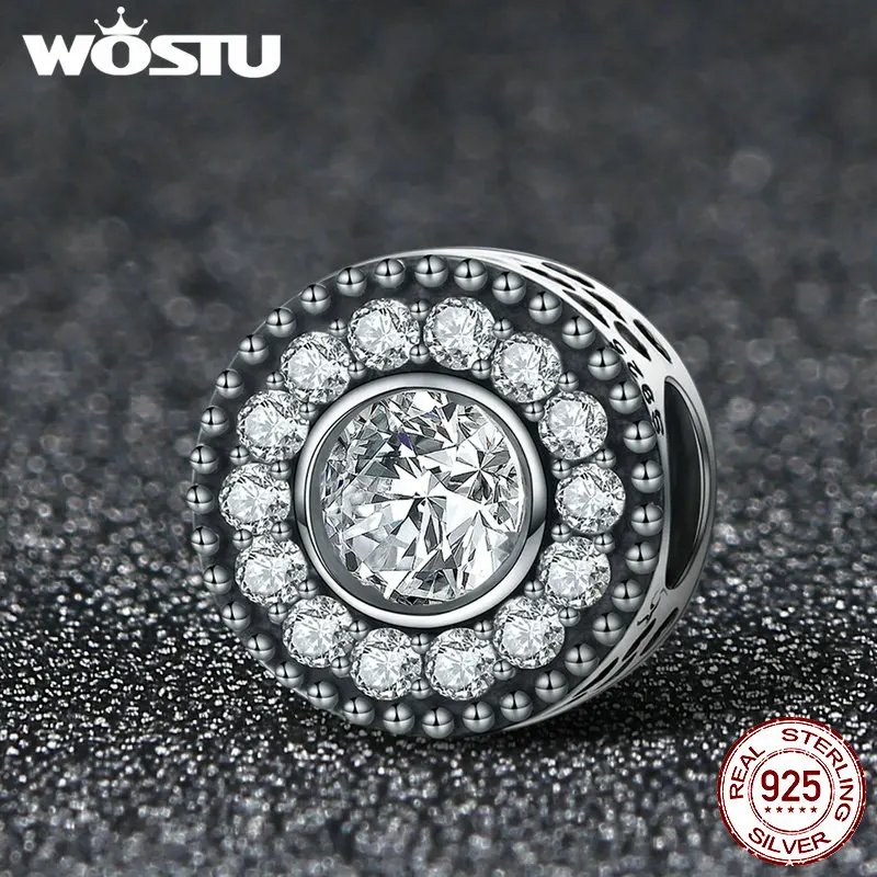 WOSTU высокое качество 925 пробы серебро сверкающие CZ Бусины Подходят WST браслет DIY Ювелирные изделия Рождественский подарок CQC267