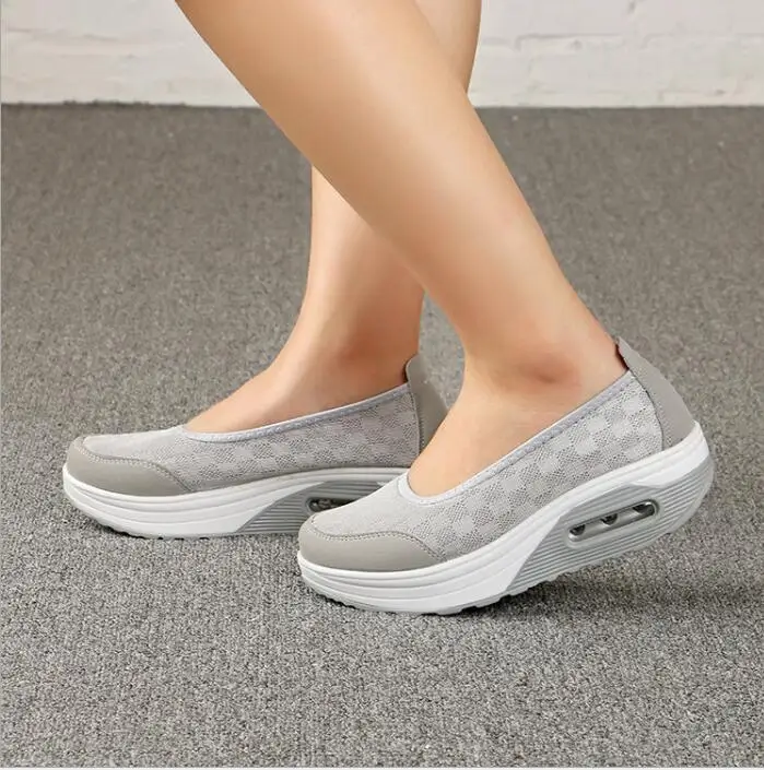 

EFFGT Summer fashion Women Flat Shoes Woman Shallow mouth Casual shoes Mesh Breathable Shoes Slip On Gray cloth Shoes B461