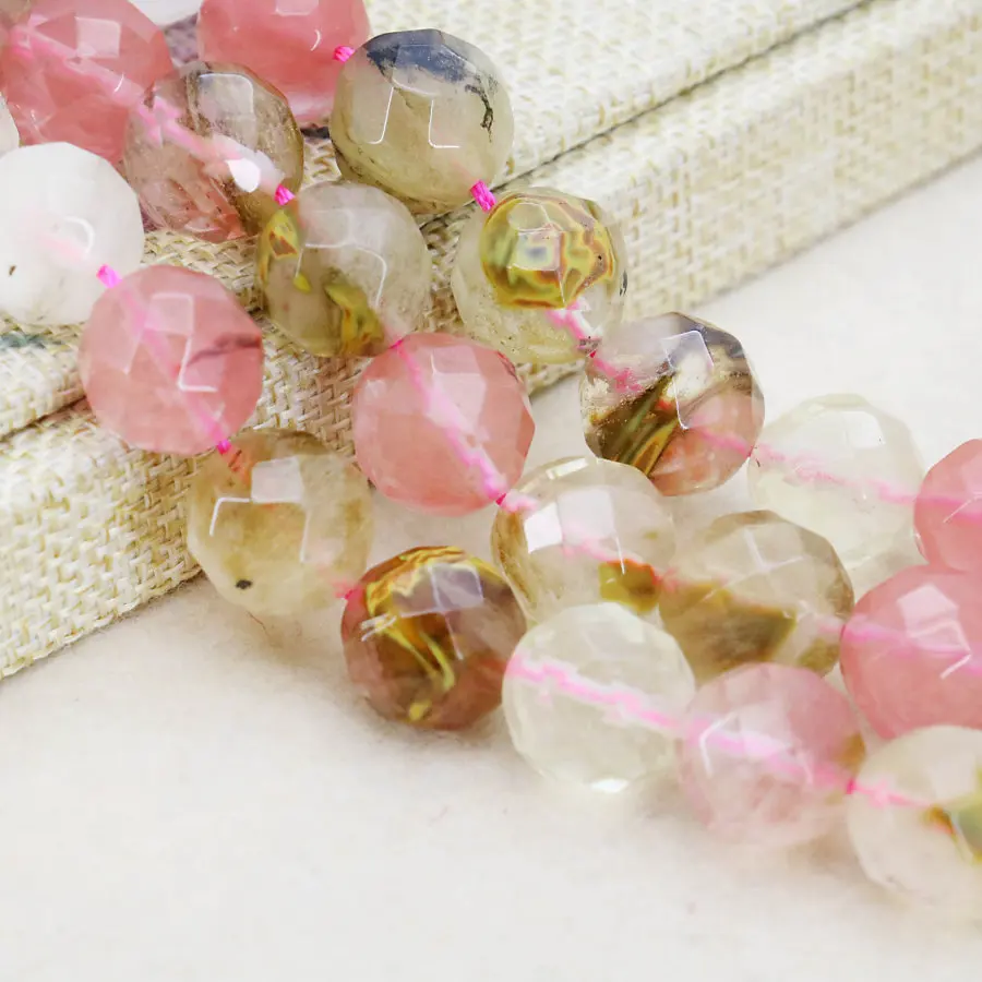 Бусины круглые 8 мм розовый и черный арбуз турмалин аксессуары ограненные |