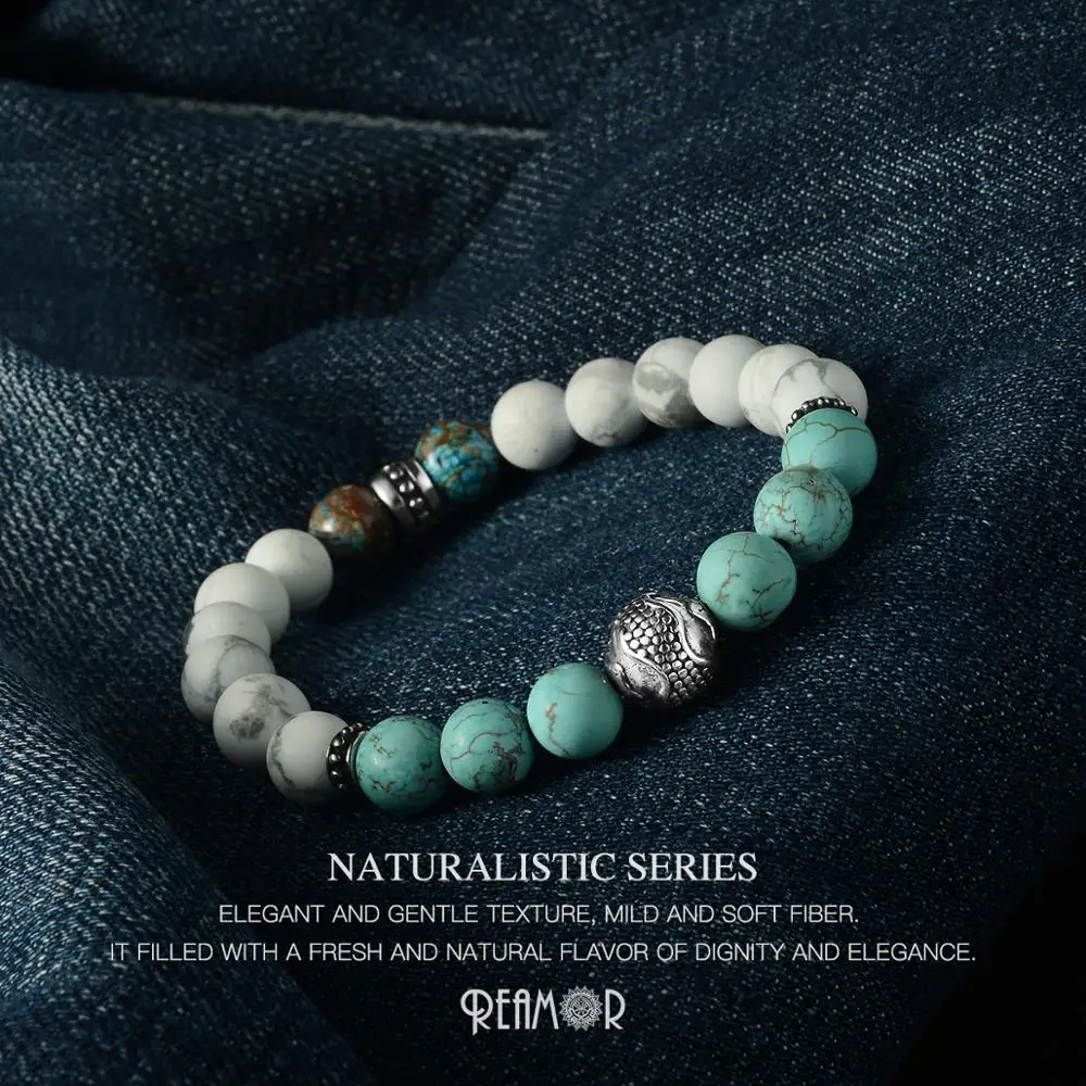 Браслет REAMOR из нержавеющей стали белый голубой бирюзовый эластичный браслет с