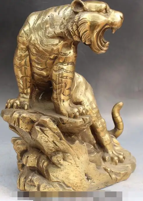 

S00098 15" Soild China Fengshui Bronze Zodiac Year Tiger Ferocious Tigre Animal Statue