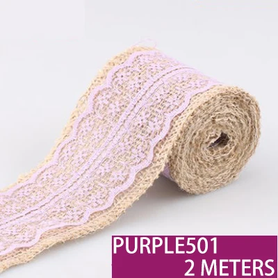 purple 501 Новинка 6 см 2 м джут, джутовая ткань, мешочная ткань лента кружева многоцветные планки украшение для подарков упаковочные Ленточные пеньки для дома ручной работы DIY - Цвет: purple 501