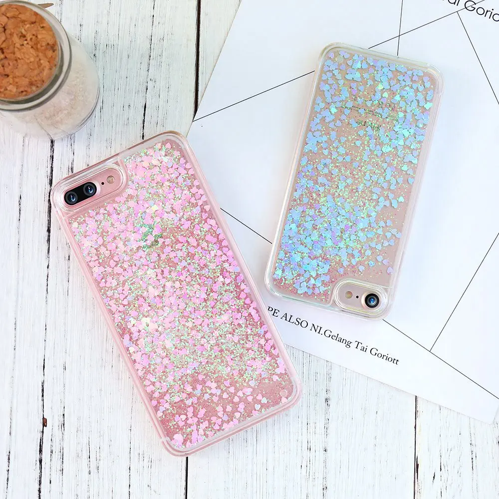 Sexy Kisscase Роскошный Блеск сердца зыбучие пески Защитная крышка для iPhone 7 6 S 8 Plus 5 5C