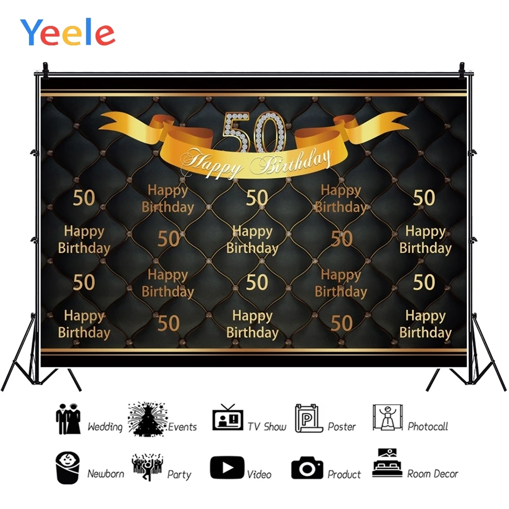 Yeele 50th с днем рождения Золотая лента простой элегантный фон для фотосъемки