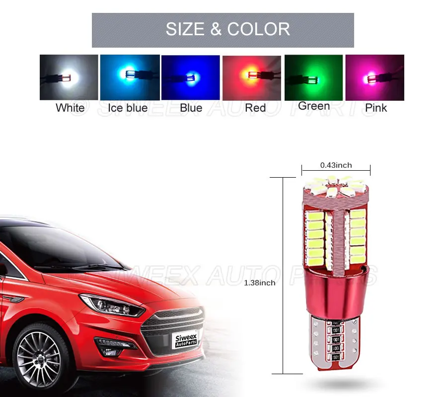 2 предмета светодиодный лампы семь Цвета T10 Canbus Error Free 57 SMD 4014 супер яркий